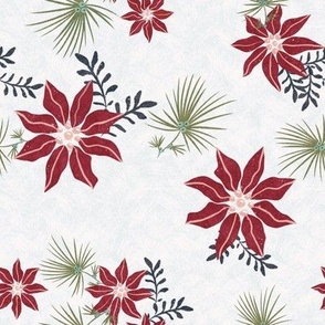 Poinsettia Ruby Red winter floral Christmas fabric