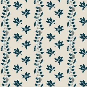 Maple Leaf + Vines Silhouette Stripe | Prussian Navy Blue on Pearl White ~ SMALL