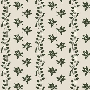 Maple Leaf + Vines Silhouette Stripe | Dark Cactus Green  on Pearl White ~ SMALL