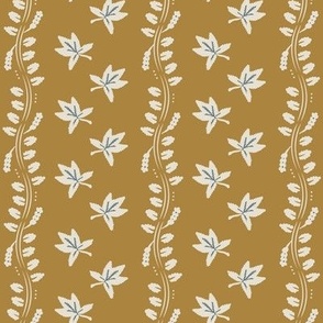 Maple Leaf + Vines Silhouette Stripe | ochre gold pearl white slate grey ~ SMALL