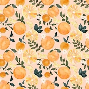 Small / Citrus Oranges on Peachy Pink