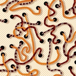 The Tangled Web We Weave in Orange and Brown - 8 inch fabric repeat - 6 inch wallpaper repeat