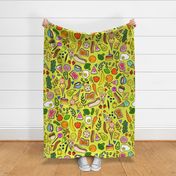 Large - Happy Lil Food - Ditsy Food Print on Yellow