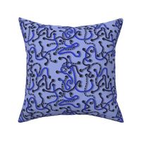 The Tangled Web We Weave in Monochromatic Blue - 8 inch fabric repeat - 6 inch wallpaper repeat