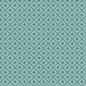 Quill Diamond: Teal & Canvas 1940s Campy Geometric , American Indian, Southwest