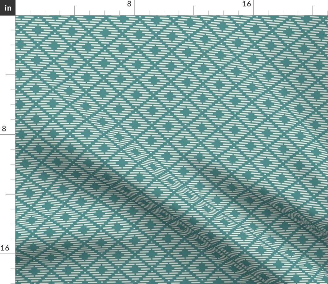 Quill Diamond: Teal & Canvas 1940s Campy Geometric , American Indian, Southwest