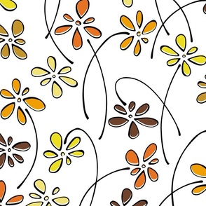 doodle flowers - hand-drawn flower autumn mix - floral fabric and wallpaper
