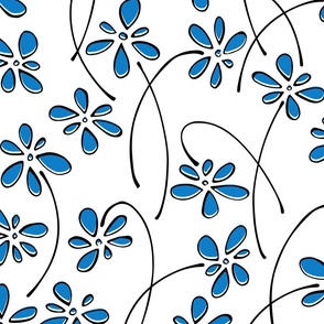 doodle flowers - hand-drawn flower bluebell - blue floral fabric and wallpaper