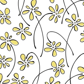 doodle flowers - hand-drawn flower buttercup - yellow floral fabric and wallpaper