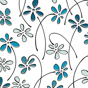 doodle flowers - hand-drawn flower caribbean mix - floral fabric and wallpaper