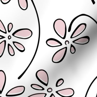 doodle flowers - hand-drawn flower cotton candy - light pink floral fabric and wallpaper