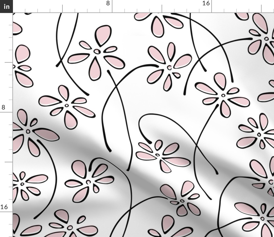 doodle flowers - hand-drawn flower cotton candy - light pink floral fabric and wallpaper