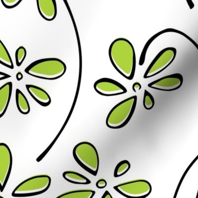 doodle flowers - hand-drawn flower lime - green floral fabric and wallpaper