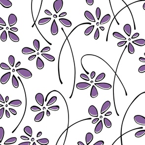 doodle flowers - hand-drawn flower orchid - purple floral fabric and wallpaper