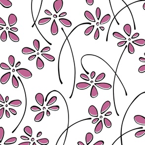 doodle flowers - hand-drawn flower peony - pink floral fabric and wallpaper