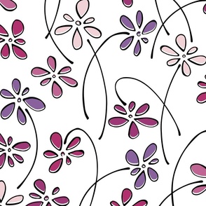 doodle flowers - hand-drawn flower peony mix - floral fabric and wallpaper