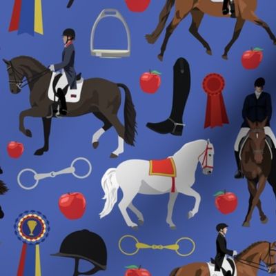 Dressage Horses & Apples On Blue