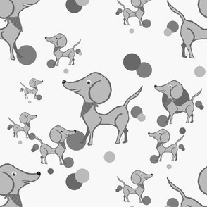 Puppy Love in Tonal Gray - 8 inch fabric repeat - 12 inch wallpaper repeat