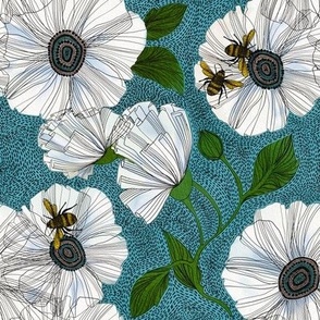 Bees and poppies white