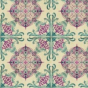 Tuscan tiles in plum and teal