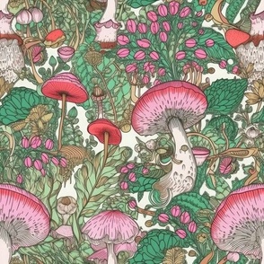 Retro Pink and Green Mushrooms