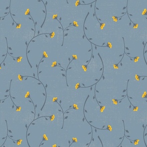 Textured Denim Blue with Swirly Yellow Flowers - Medium 7x5