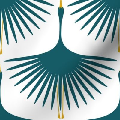 Art Deco Swans - Teal Gold and White - 8"