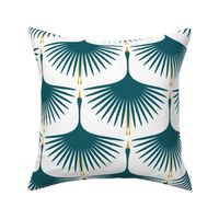 Art Deco Swans - Teal Gold and White - 8"