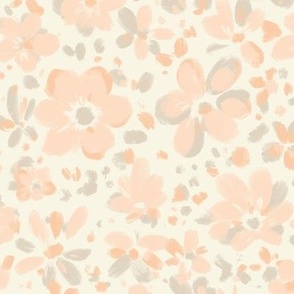 Painterly ditzy floral in Oatmeal, Apricot & Peach (14" repeat)