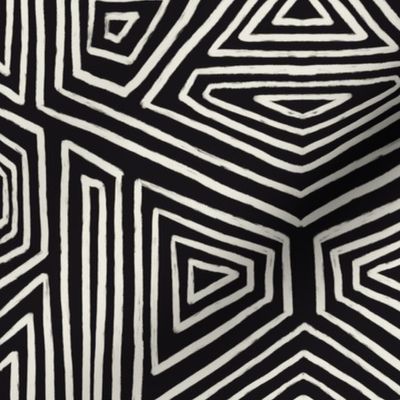 Ava Abstract Tribal Oily Brush Lines - Black/White