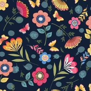 Hand drawn florals - dark blue