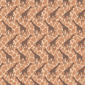 Giraffe mosaic with giraffe silhouettes and spots earth tones orange and brown - small scale