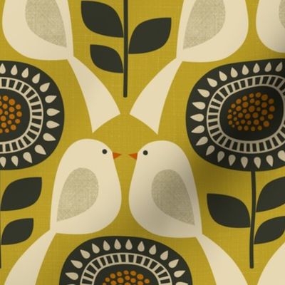 east fork flowers and birds - beige / black / green lime (large scale)