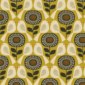 east fork flowers and birds - beige / black / green lime (large scale)