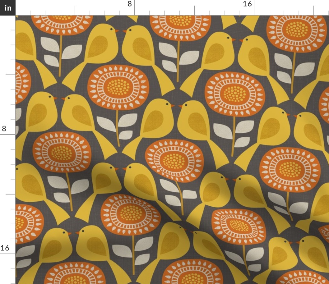 east fork flowers and birds - yellow / orange / brown  (large scale)