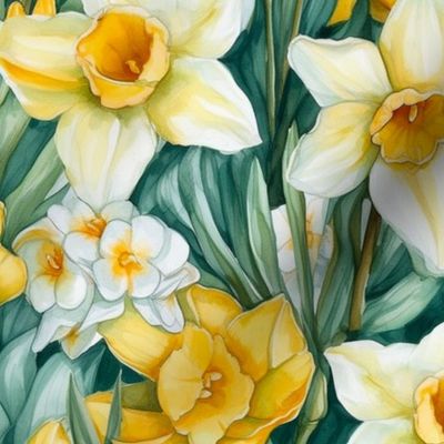 Springtime Symphony Watercolor Daffodils