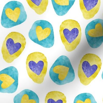 Hearts and Organic Shapes Ukrainian Colors on White