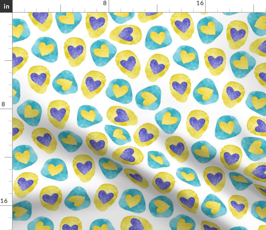 Hearts and Organic Shapes Ukrainian Colors on White