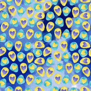 Blue Yellow Hearts and Organic Shapes 