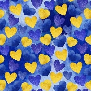 Cute Watercolor Blue and Yellow Ukrainian Hearts