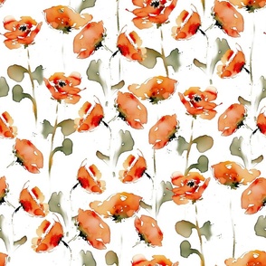  18" Wild Watercolor Red Abstract Painted Poppies Wildflowers Meadow with spots and splashes on White -for home decor Baby Girl and nursery fabric perfect for kidsroom wallpaper,kids room