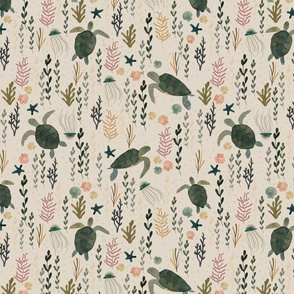 Under the sea - Sea Turtles green shell in beige WF85 M