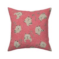 cats go to the yarn ball pool - beige / red