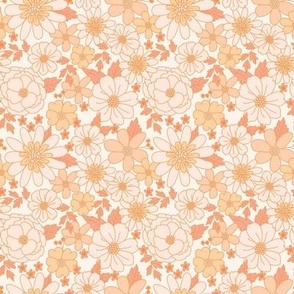 Small Vintage Retro Floral Line Work in Orange Yellow