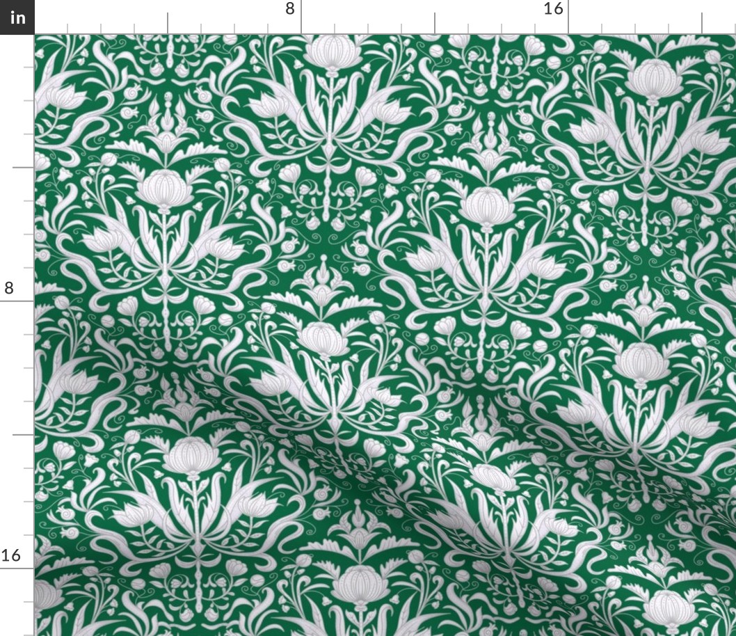 Baroque Toile on Green and  Gray / Small Scale