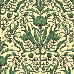 Baroque Toile on Intense Green and Yellow / Small Scale