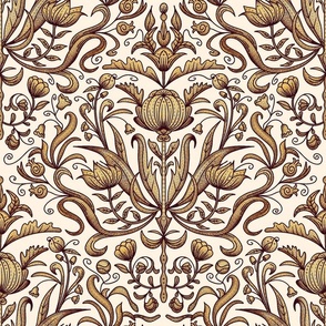 Baroque Toile on Neutral Brown / Medium Scale