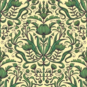 Baroque Toile on Intense Green and Yellow / Medium Scale