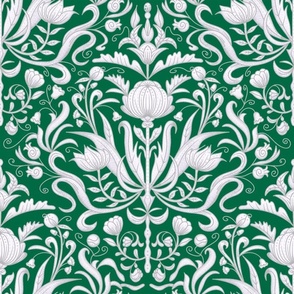 Baroque Toile on Green and  Gray / Medium Scale