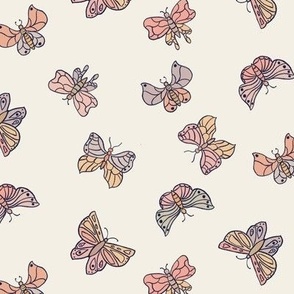 doodle butterflies // pastel peach